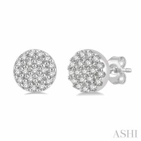 Daring Look 1/8 Ctw Disc Shape Round Cut Diamond Petite Fashion Earring in 10K White Gold