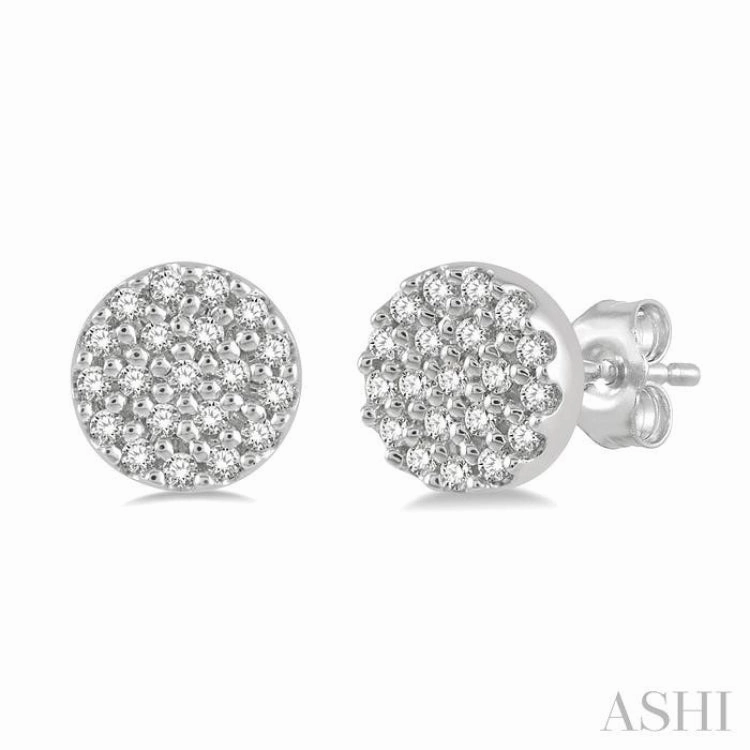 Daring Look 1/8 Ctw Disc Shape Round Cut Diamond Petite Fashion Earring in 10K White Gold