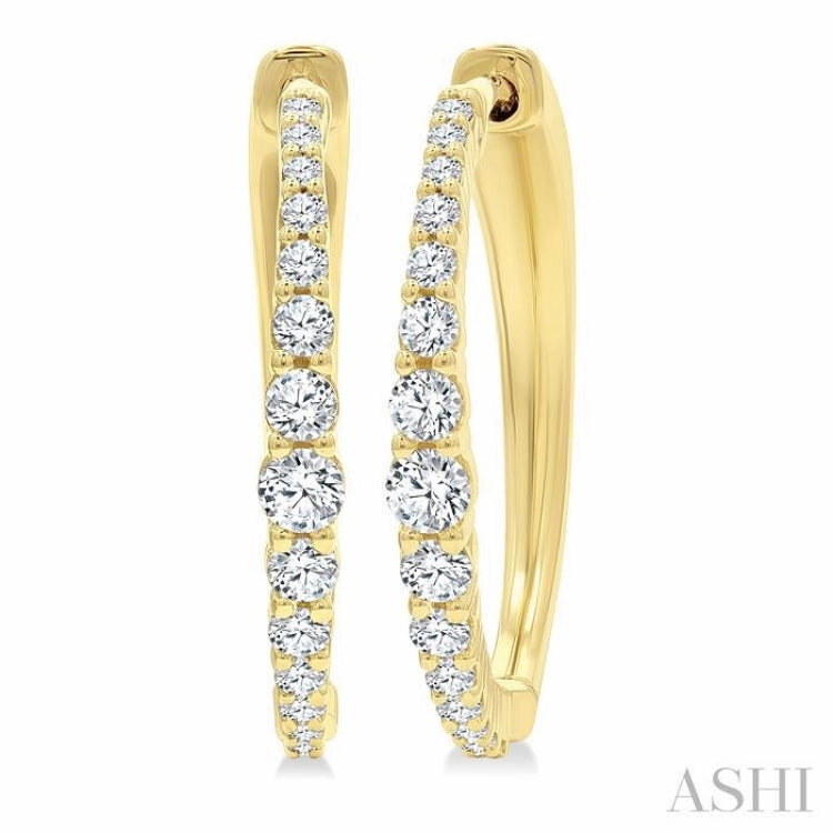 Minimal Chic 1/2 Ctw Round Cut Diamond Graduated Riviera Hoop Earrings in 14K Yellow Gold