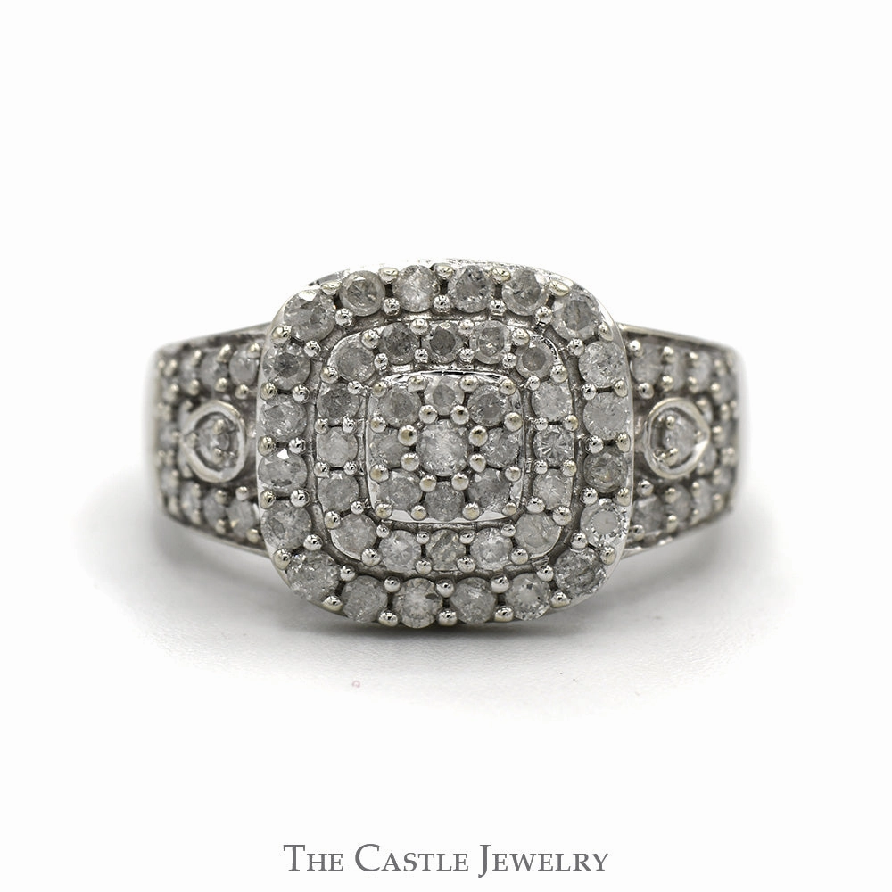 Square Shaped 1cttw Diamond Cluster Engagement Ring with Accented Sides in 10k White Gold Wonderful Ornament Memorable Gift