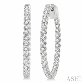 Trend Setting 1 Ctw Inside-Out Round Cut Diamond Hoop Earrings in 14K White Gold