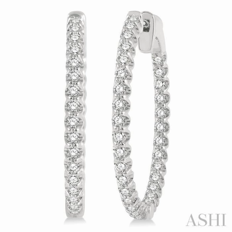 Trend Setting 1 Ctw Inside-Out Round Cut Diamond Hoop Earrings in 14K White Gold