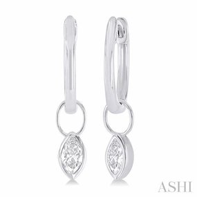 Expressive Touch Party Style 1/3 ctw Bezel Set Marquise Cut Diamond Huggie Earrings in 10K White Gold