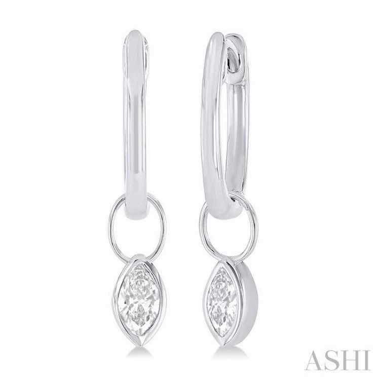 Expressive Touch Party Style 1/3 ctw Bezel Set Marquise Cut Diamond Huggie Earrings in 10K White Gold