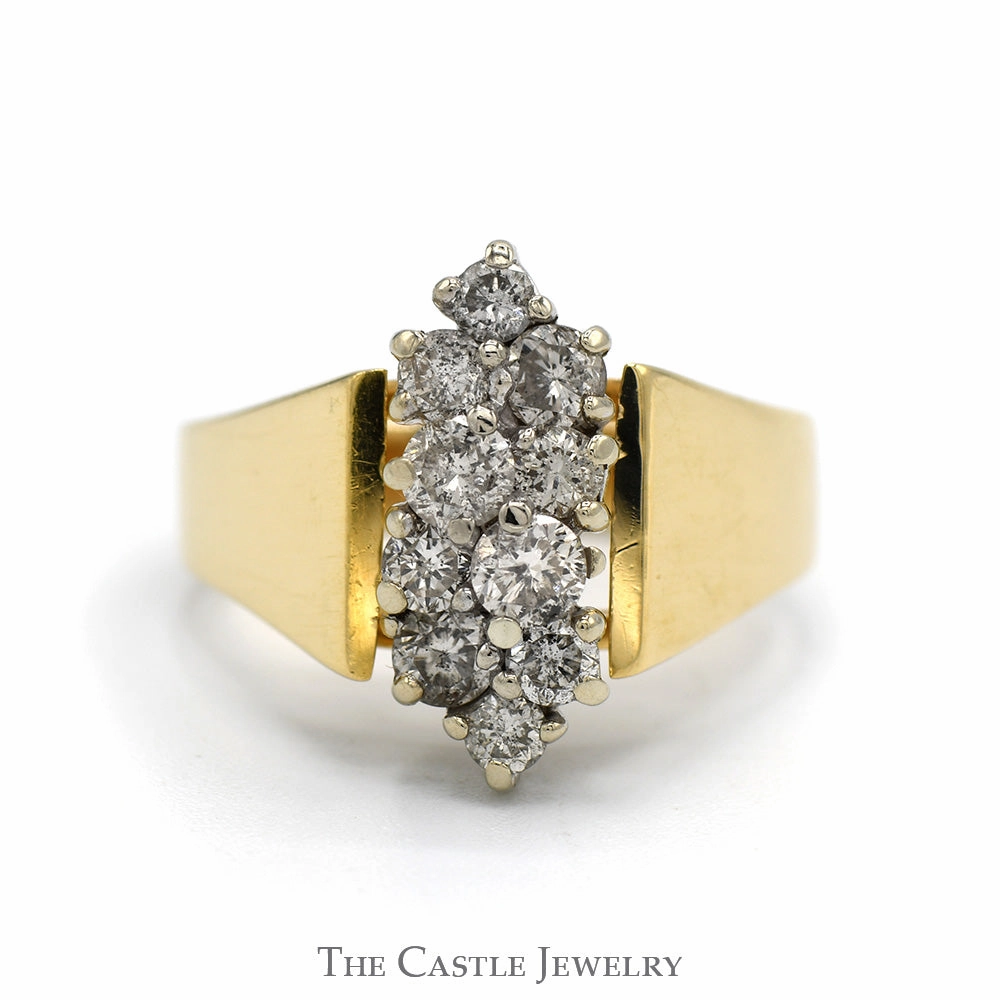 Double Row .98cttw Diamond Cluster Ring in 14k Yellow Gold Cathedral Mounting HighEnd Sign