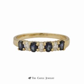 Timeless Form Petite Gift Prong set Oval Sapphire & .30cttw Oval Diamond Band Crafted in 14k Yellow Gold
