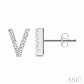 Classic Shine Shimmering Form 1/10 Ctw Initial 'V' Round Cut Diamond Earrings in 10K White Gold