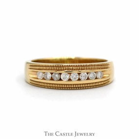 1/4cttw Round Channel Set 8 Diamond Band with Milgrain Detail in 14k Yellow Gold Sparkling Embellishment Modern Geometry