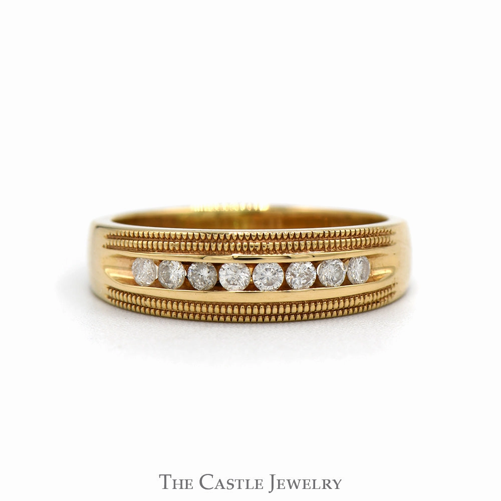 1/4cttw Round Channel Set 8 Diamond Band with Milgrain Detail in 14k Yellow Gold Sparkling Embellishment Modern Geometry