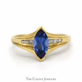 Any Occasion Marquise Cut Tanzanite Ring with Channel Set Diamond Accents in 10k Yellow Gold