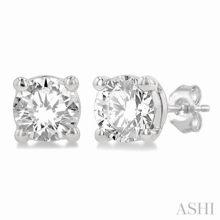 Exclusive Design Signature Look 1/2 Ctw Round Cut Diamond Stud Earring in 14K White Gold