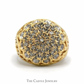 1cttw Kentucky Diamond Cluster Ring with Open Filigree Sides in 10k Yellow Gold Excellent Decoration