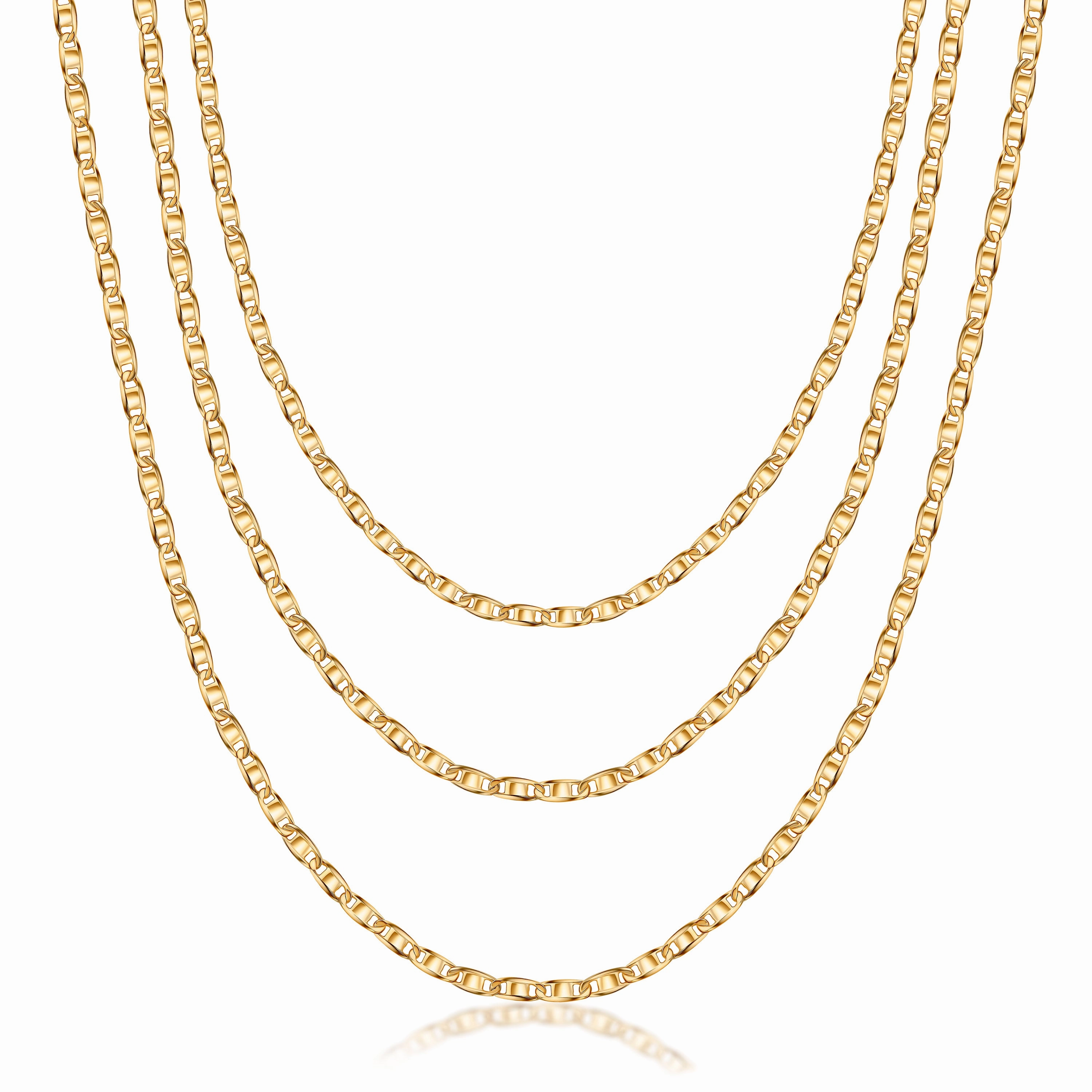 18K Gold Plated Mariner Layered Necklace, 16-20 inches, with a 2 inch extension Anniversary Gift