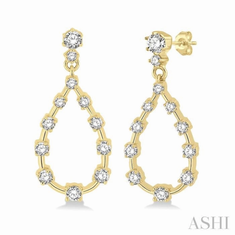 Modern Design 1/2 ctw Tear Drop Round Cut Diamond Earring in 14K Yellow Gold