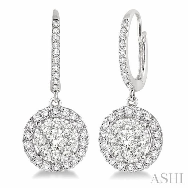 Handcrafted Pieces 1 ctw Round Cut Diamond Lovebright Earrings in 14K White Gold