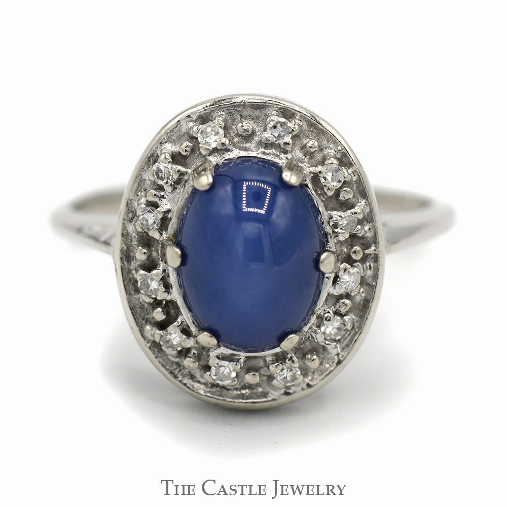 Cabochon Lindy Star Ring with Diamond Halo in 14k White Gold Creative Present Budget Style