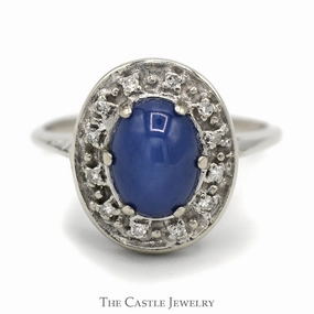 Cabochon Lindy Star Ring with Diamond Halo in 14k White Gold Creative Present Budget Style