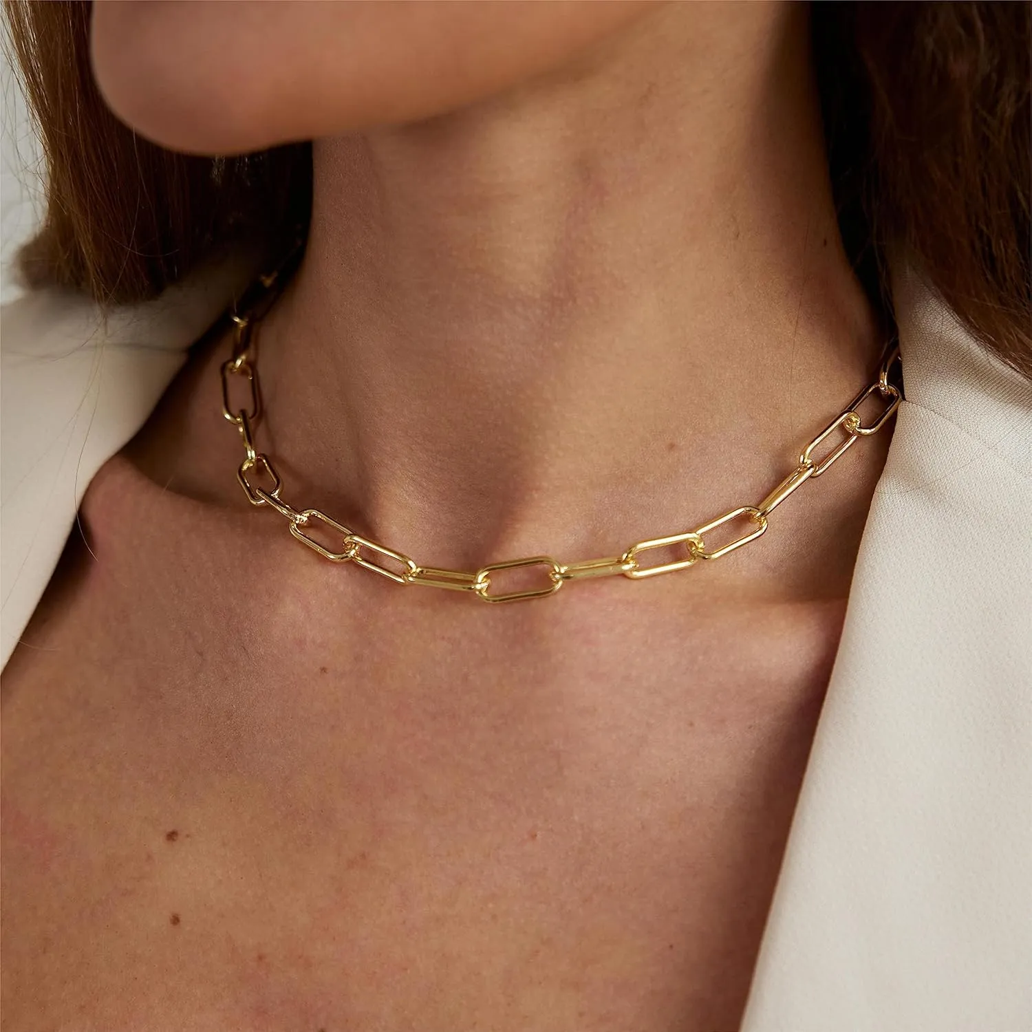 ASCOMY Dainty Gold Necklaces for Women 14K Gold Plated Paperclip Chain Necklace Simple Cute Chain Necklace Chunky Chain Toggle Necklaces Silver Necklaces for Women Everyday Jewelry Gifts for Women