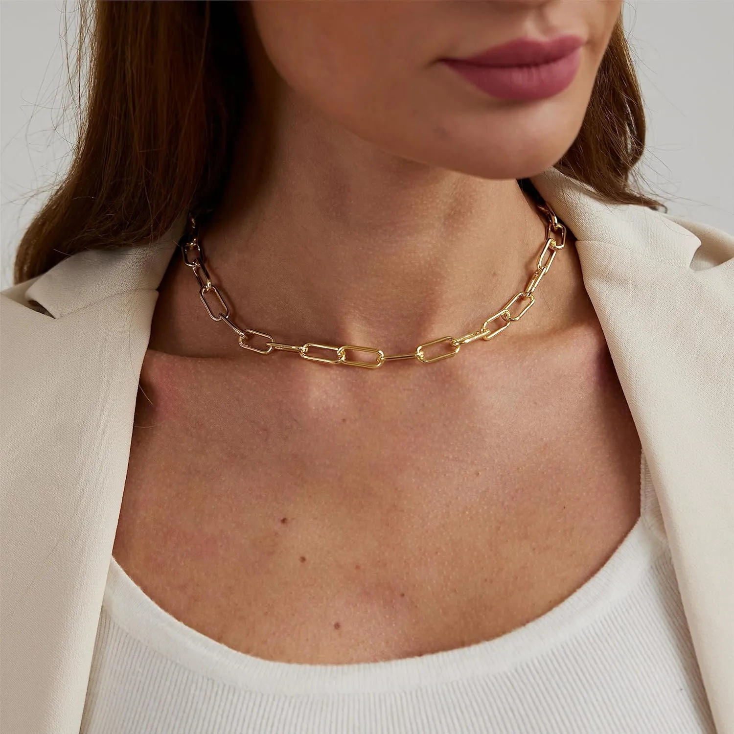 ASCOMY Dainty Gold Necklaces for Women 14K Gold Plated Paperclip Chain Necklace Simple Cute Chain Necklace Chunky Chain Toggle Necklaces Silver Necklaces for Women Everyday Jewelry Gifts for Women