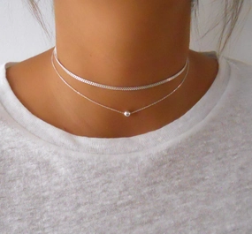 Sterling Silver Gourmet Chain and a Ball Choker Layered Set confident look