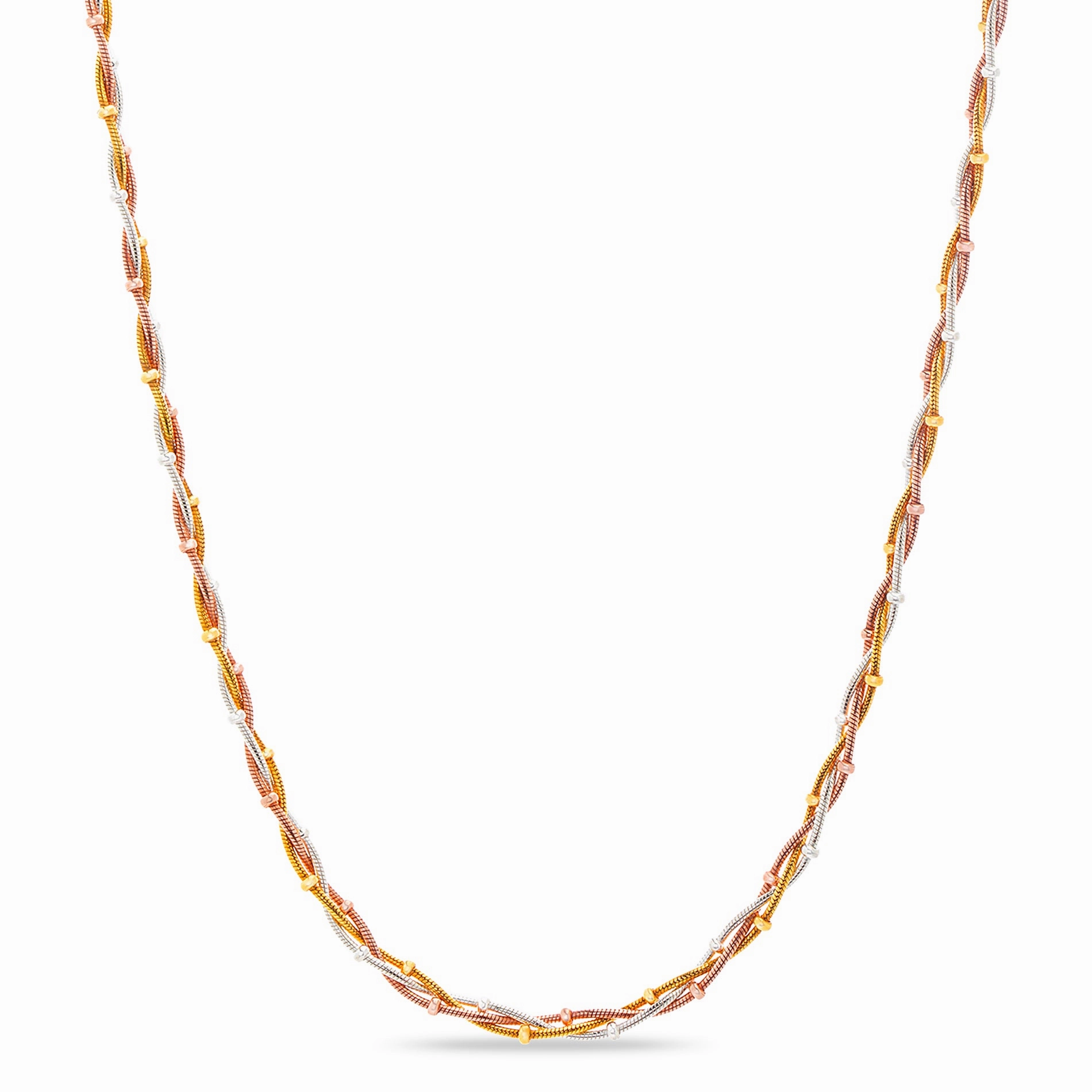 Aubrey Lee 18" Sterling Silver Twisted Bead Chain with Tri Color Plating Contemporary Design