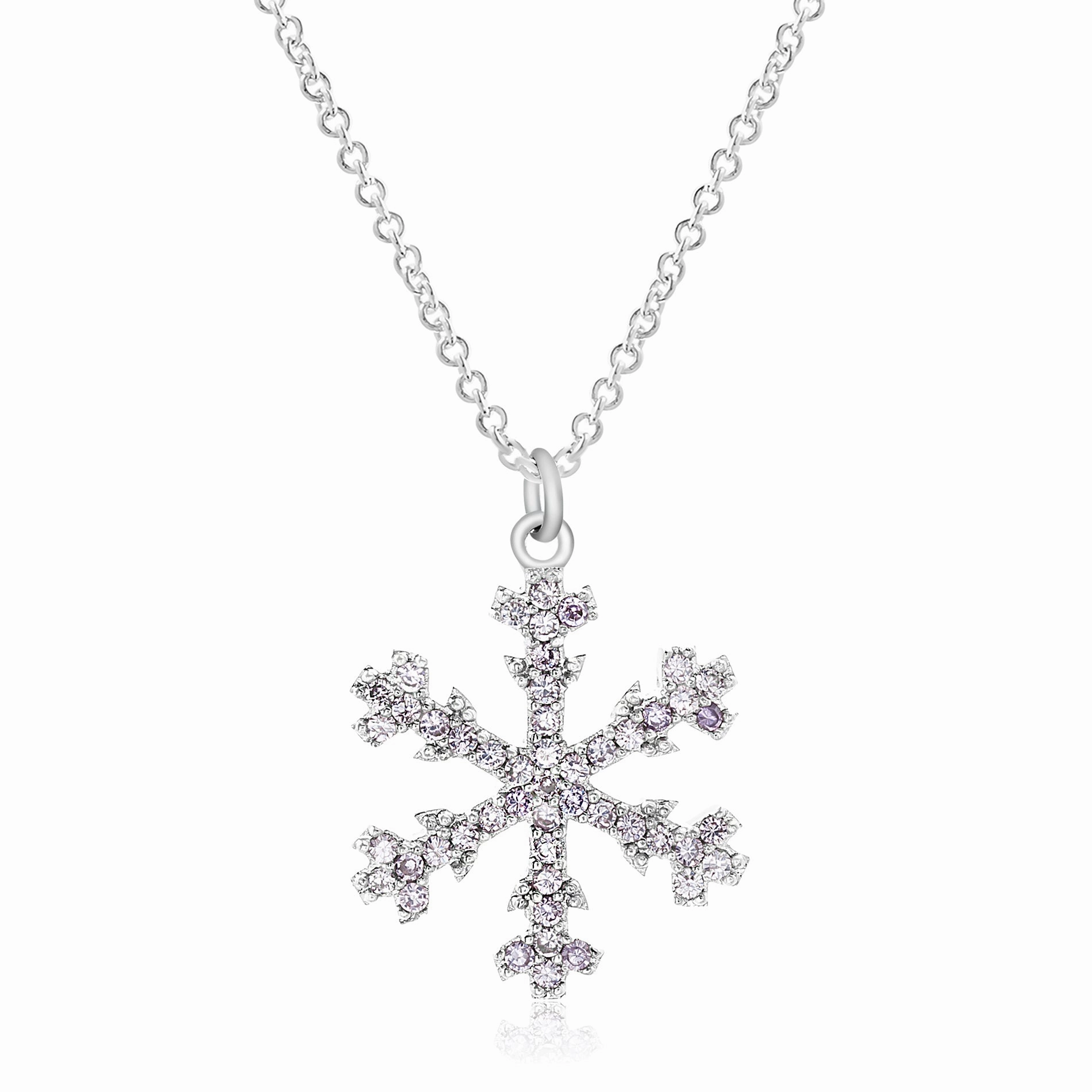 Beaded Adornment Birthday Accent Aubrey Lee Cubic Zirconia Snowflake Pendant Necklace in Rhodium Plated Brass