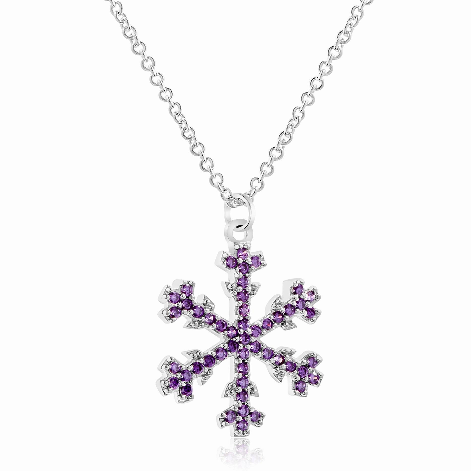 Aubrey Lee Cubic Zirconia Snowflake Pendant Necklace in Rhodium Plated Brass Summer Gift