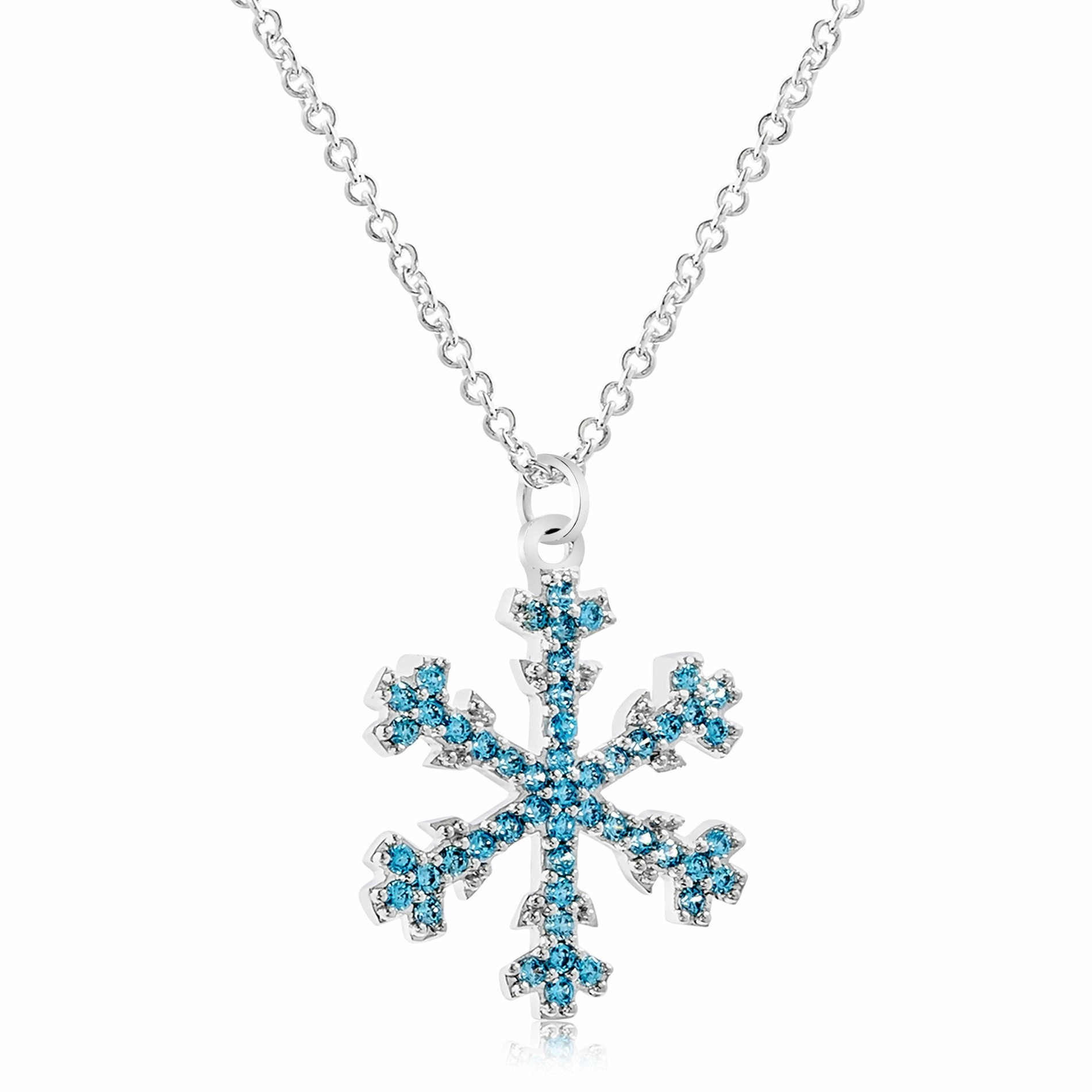 Aubrey Lee Cubic Zirconia Snowflake Pendant Necklace in Rhodium Plated Brass Superior Jewelry Public Jewelry