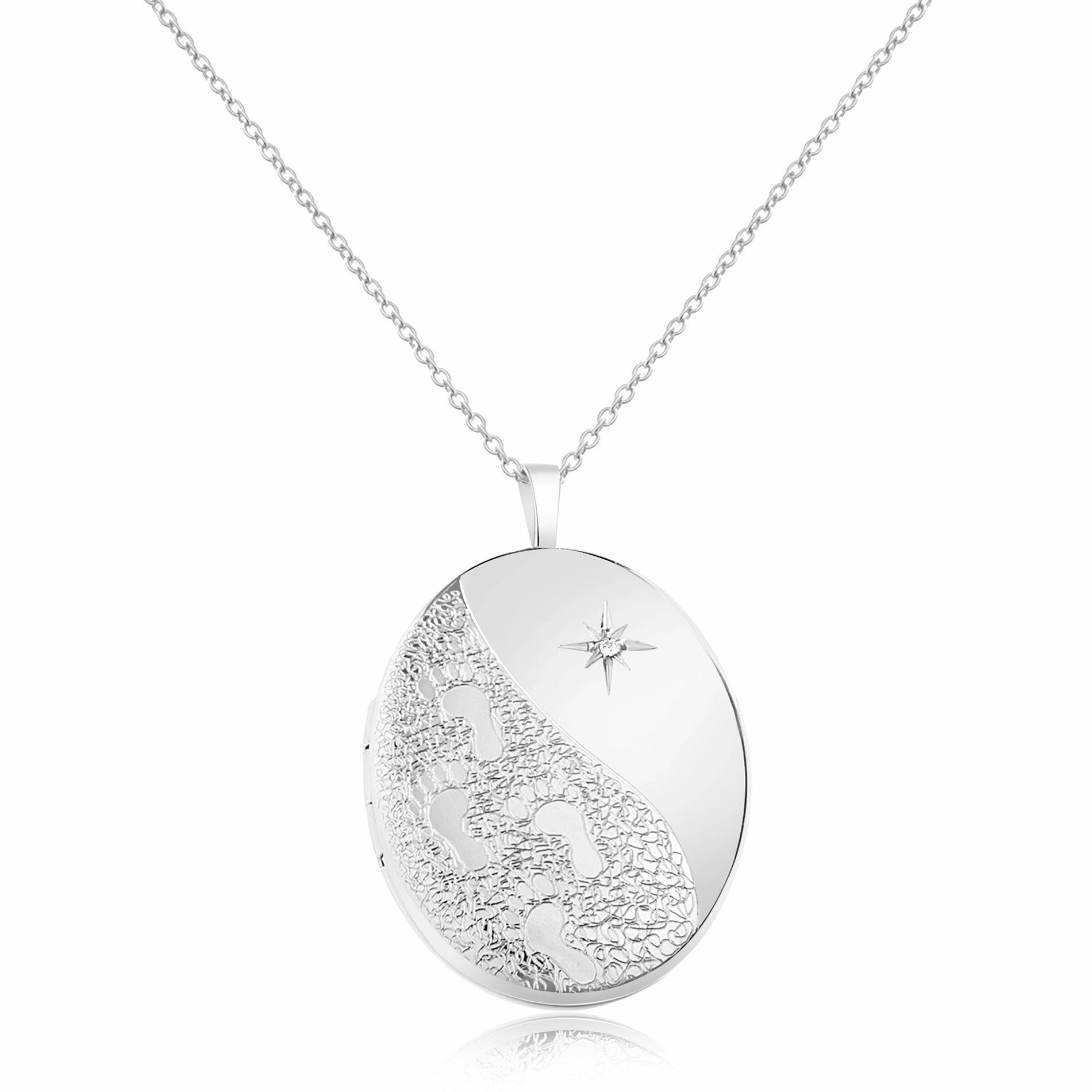 Pure Beauty Aubrey Lee Locket Pendant Necklace in Rhodium Plated Brass