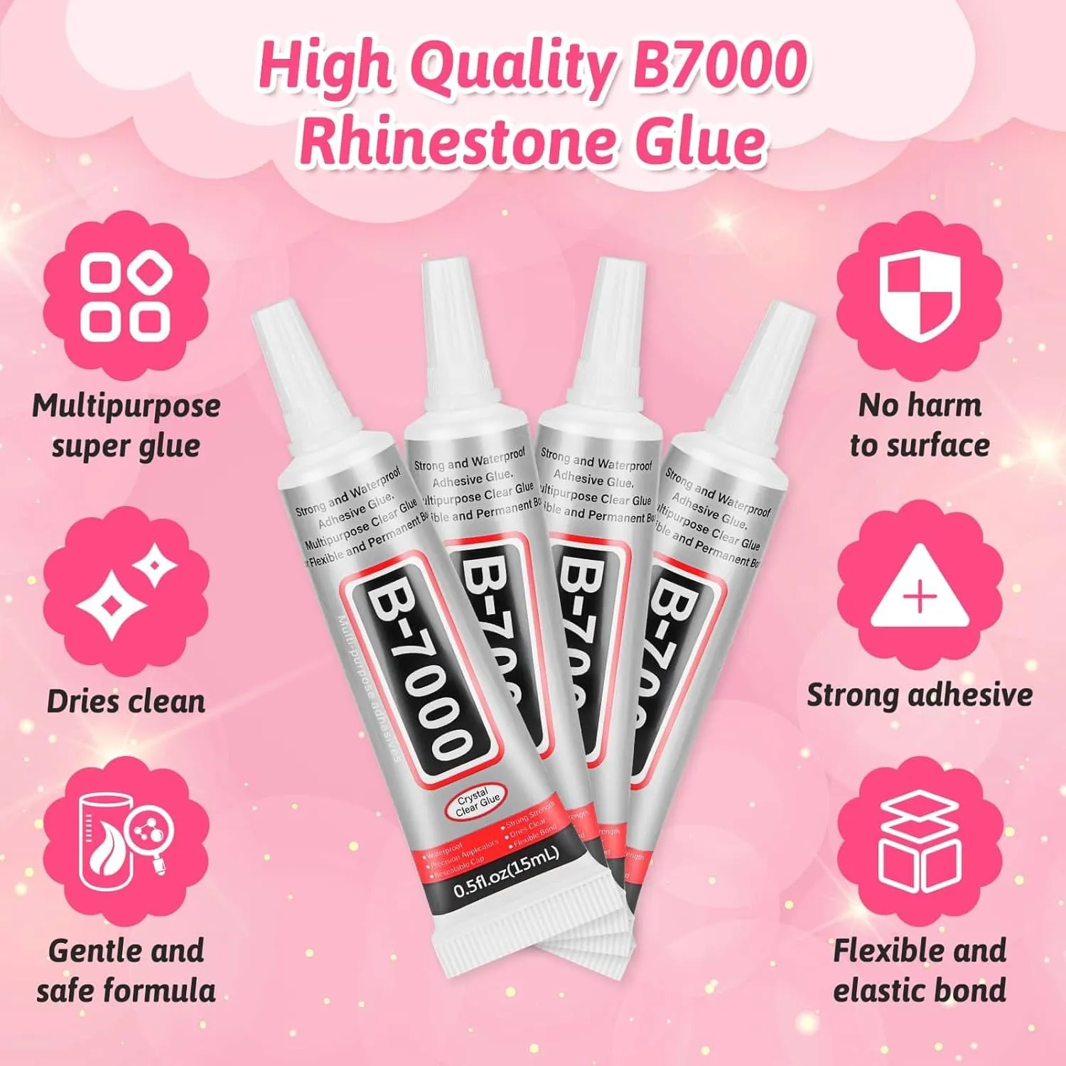 B7000 Glue with 18000Pcs Rhinestones for Crafting, Flat Back Rhinestone Kit Non Hotfix Resin Gems with Clear Jewelry Glue for Clothes Shoes Tumbler Nail Art Makeup Jewelry Making