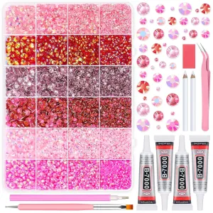 B7000 Glue with 18000Pcs Rhinestones for Crafting, Flat Back Rhinestone Kit Non Hotfix Resin Gems with Clear Jewelry Glue for Clothes Shoes Tumbler Nail Art Makeup Jewelry Making