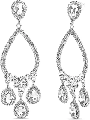 Badgley Mischka Women's Earrings - Wedding Bridal Elegant Rhinestone Teardrop Chandelier Earrings for Women