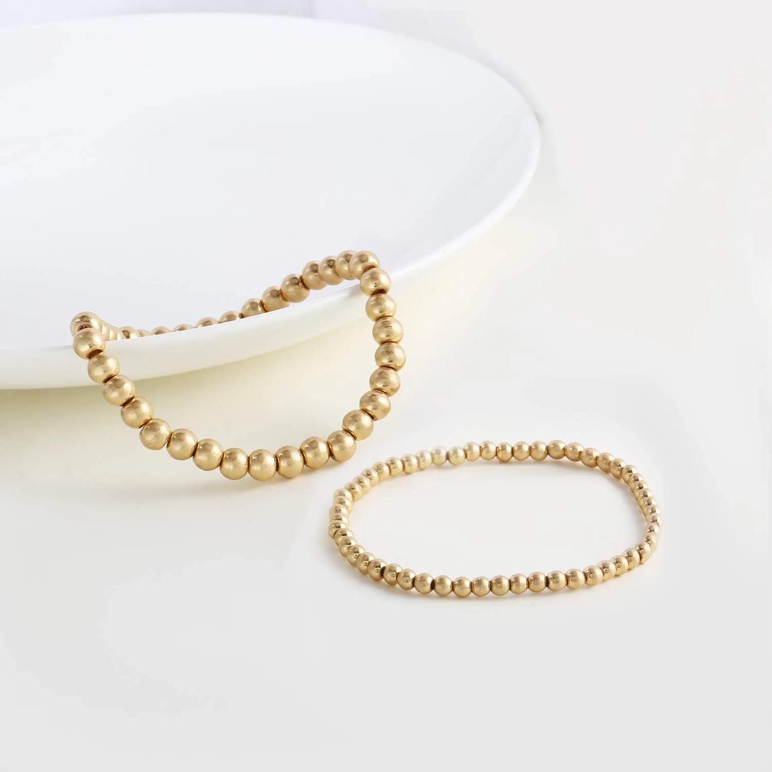 Badu Gold Plate Bead Bracelet for Women 14K Gold Plated Bead Ball Bracelet Stretchable Elastic Hypoallergenic Bohemian Stackable Bracelet