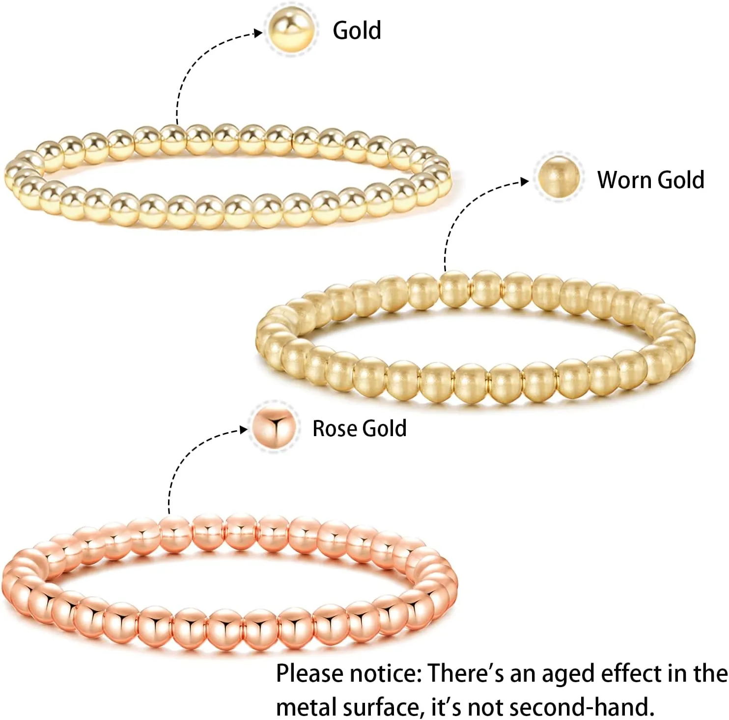 Badu Gold Plate Bead Bracelet for Women 14K Gold Plated Bead Ball Bracelet Stretchable Elastic Hypoallergenic Bohemian Stackable Bracelet