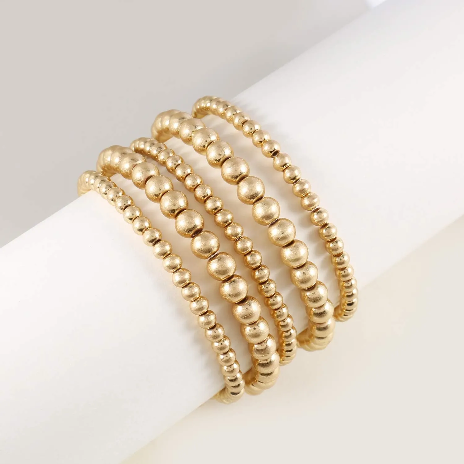 Badu Gold Plate Bead Bracelet for Women 14K Gold Plated Bead Ball Bracelet Stretchable Elastic Hypoallergenic Bohemian Stackable Bracelet