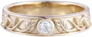 Bala Gems & Jewels 18K Gold Plated Leaf Mens Ring Birthstone Wedding Band Round Cut Vintage Mens Wedding Band 925 Sterling Silver Nature Inspired Floral Anniversary - Gift for Men