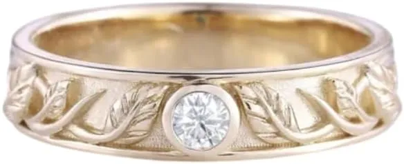 Bala Gems & Jewels 18K Gold Plated Leaf Mens Ring Birthstone Wedding Band Round Cut Vintage Mens Wedding Band 925 Sterling Silver Nature Inspired Floral Anniversary - Gift for Men