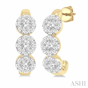 Shimmer Effect Creative Edge 3/8 Ctw Lovebright Round Cut Diamond Half Hoop Earring in 14K Yellow and White Gold