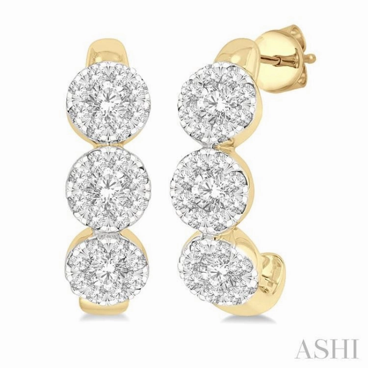 Shimmer Effect Creative Edge 3/8 Ctw Lovebright Round Cut Diamond Half Hoop Earring in 14K Yellow and White Gold