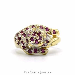 Leopard Designed Ring with Ruby Spots in 10k Yellow Gold Simple Look Couple Accessory