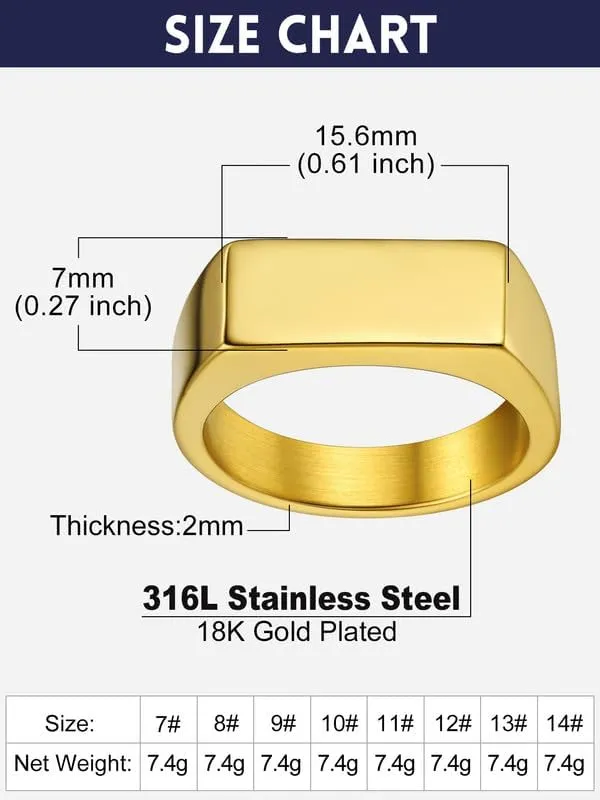 Bandmax Mens Signet Rings Stainless Steel/14K Gold Plated/Black Minimalist Simple Band Ring for Men Women Customizable Size 07-14