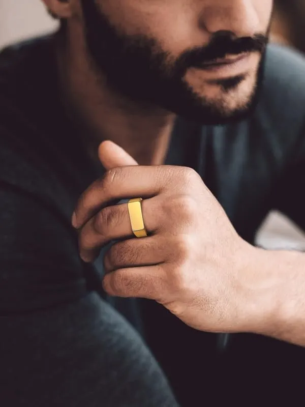 Bandmax Mens Signet Rings Stainless Steel/14K Gold Plated/Black Minimalist Simple Band Ring for Men Women Customizable Size 07-14