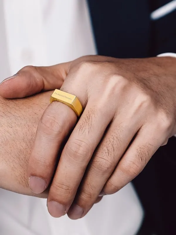 Bandmax Mens Signet Rings Stainless Steel/14K Gold Plated/Black Minimalist Simple Band Ring for Men Women Customizable Size 07-14
