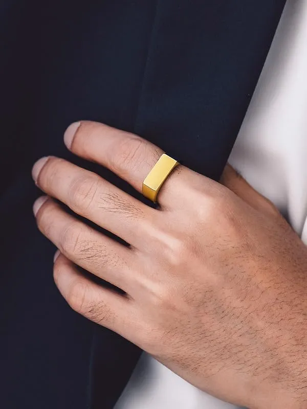 Bandmax Mens Signet Rings Stainless Steel/14K Gold Plated/Black Minimalist Simple Band Ring for Men Women Customizable Size 07-14