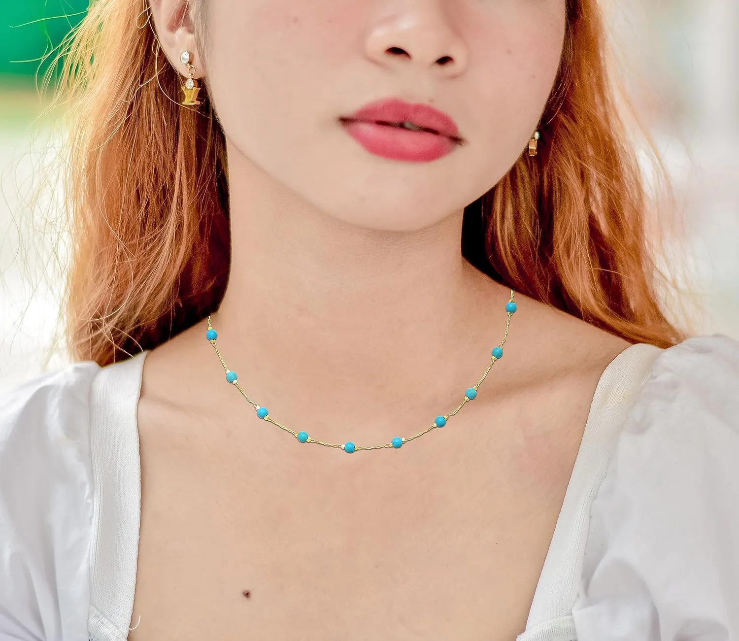 Beaded Choker Necklaces, Handmade Healing Crystal Stone Choker Colorful Bohemian Gemstone Necklaces Gold Summer Beach Choker Necklaces for Women