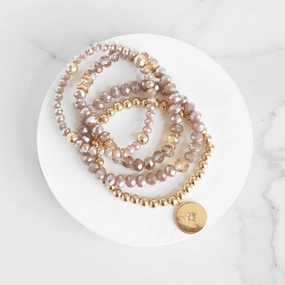 Beaded Bracelets set Gold Coin Sparkly Blush Pink Glass Metal beads Wide-Ranging Composites Chief Ornament