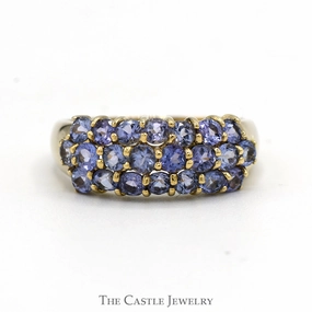 Round Tanzanite Cluster Ring in 14k Yellow Gold All Match Timeless Trend