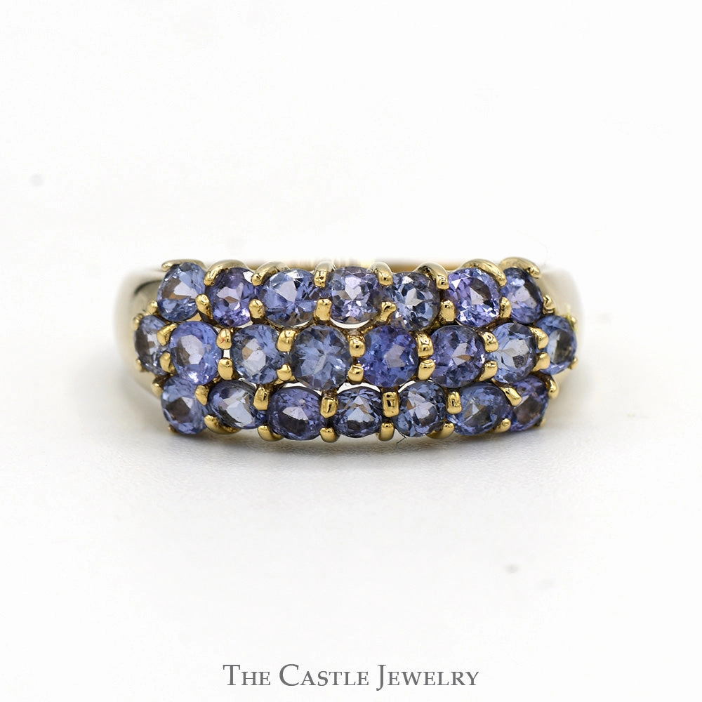 Round Tanzanite Cluster Ring in 14k Yellow Gold All Match Timeless Trend