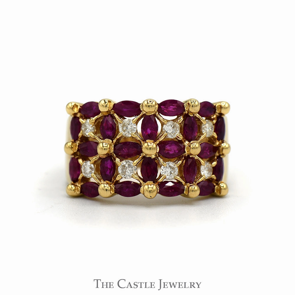 Daily Form Suburban Trend Marquise Ruby & Round Diamond Cluster Band in 14k Yellow Gold