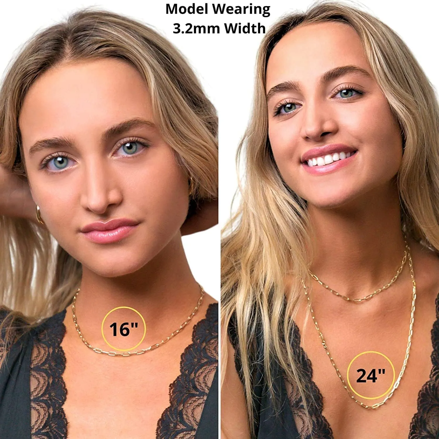 Beaux Bijoux Paperclip Chain Necklaces for Women | Sterling Silver 14k Gold Plated | Women's Trendy Layering Necklaces | Choose Width and Length | Fine Chain Necklaces Crafted in Italy